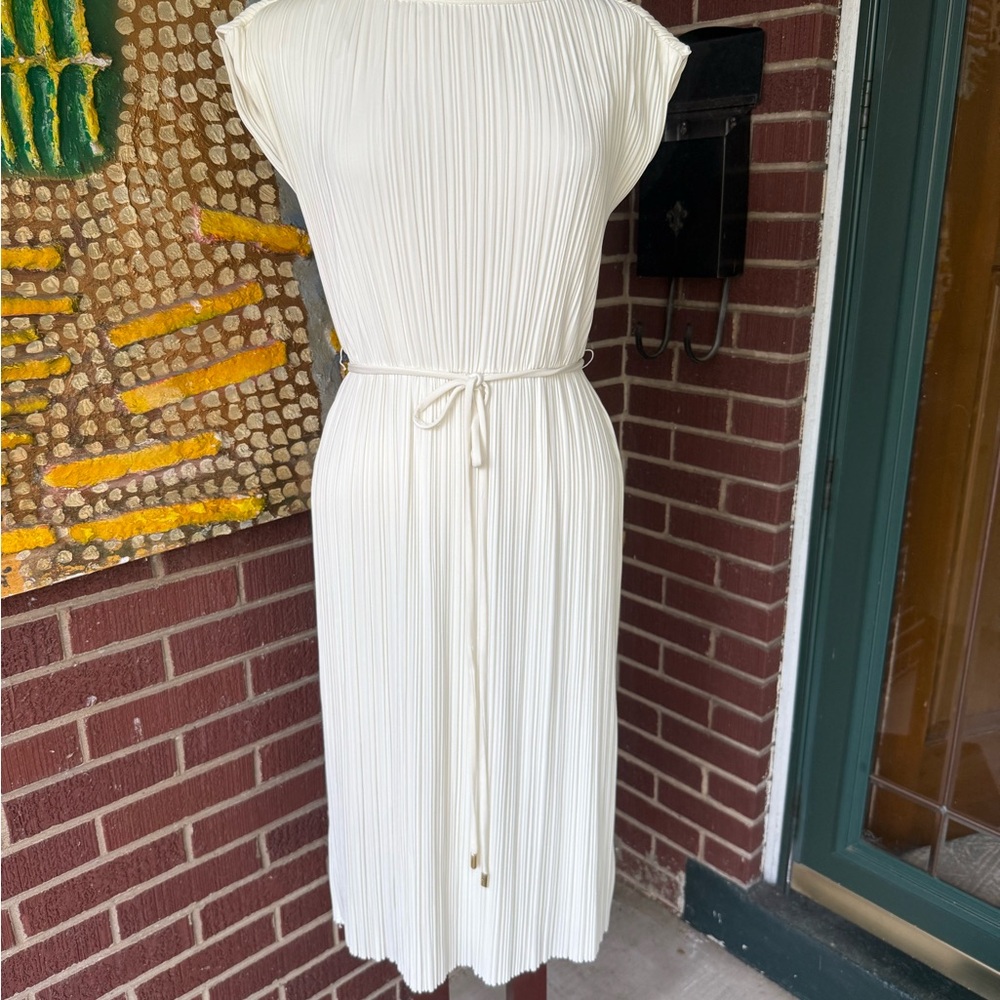 Donna Morgan Ivory Pleated Midi Dress